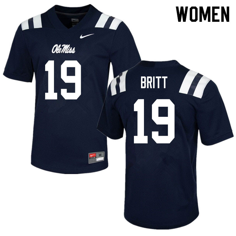 Women #19 Marc Britt Ole Miss Rebels College Football Jerseys Sale-Navy